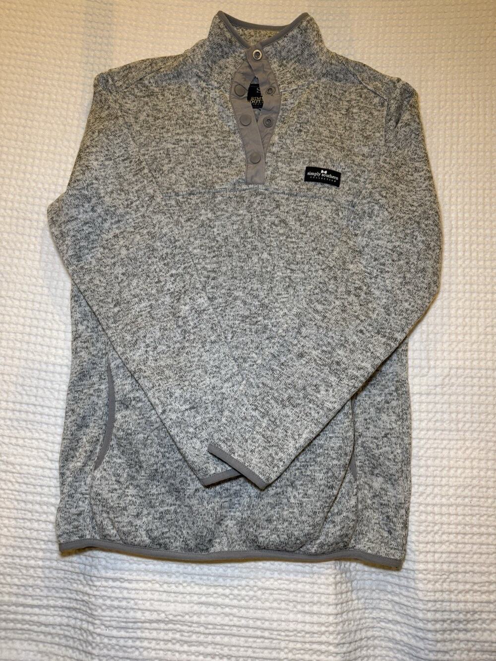 Simply Southern Women’s Gray Heather Snap Fleece Pullover Sweater